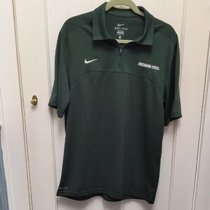 Nike Men's Dark Green Dri-FIT Zippered Polo Shirt - Size Medium